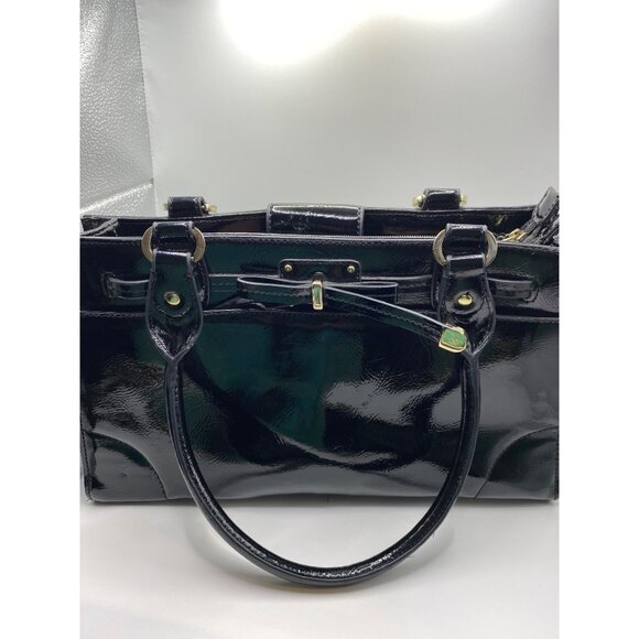 Black Patent Leather Liz Claiborne Handbag With Gold-Tone Hardware & Double Hand - Picture 2 of 16